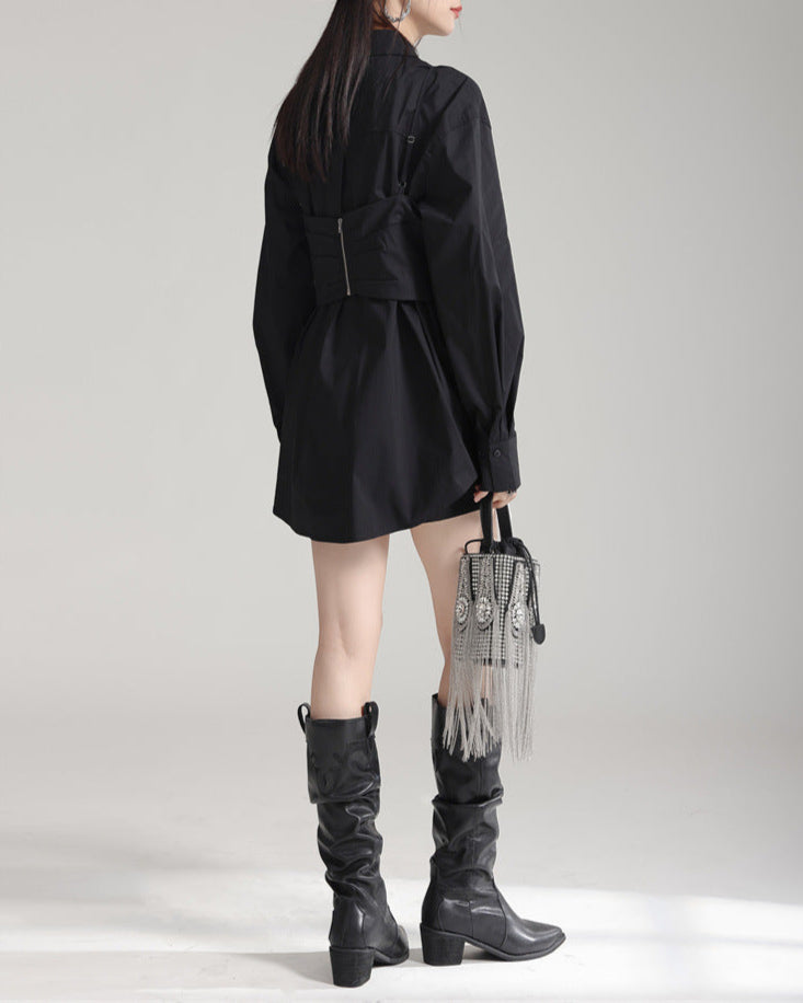 Long-sleeve button-down shirt with twisted front detail - Qilbu