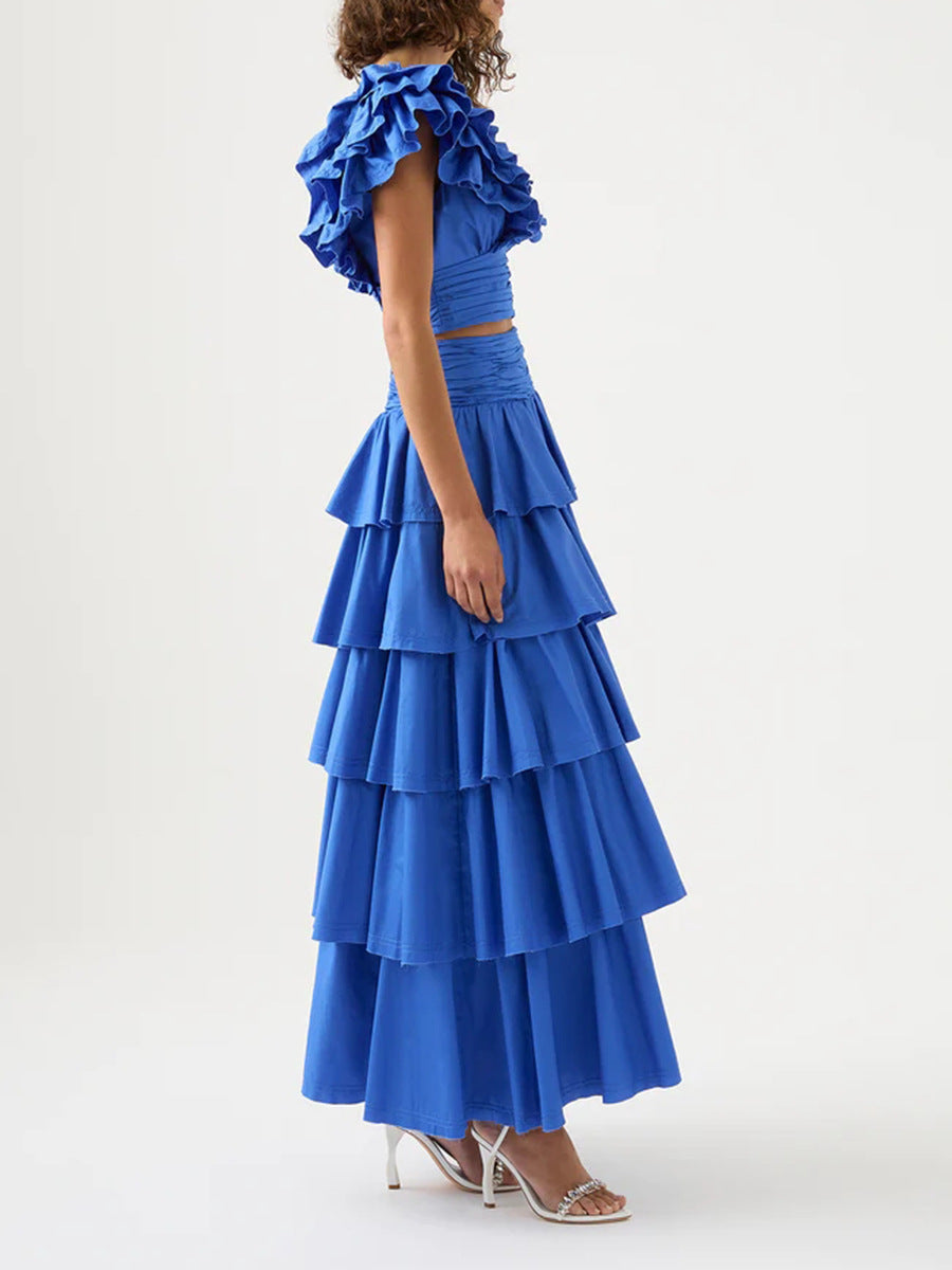 ruffled crop top with tiered maxi skirt - Aanbaba
