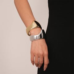 Irregular Geometric Open Bangle with Shiny Metallic Design - VONEL