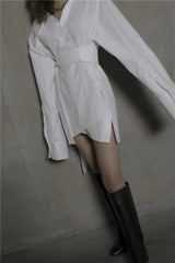 belted shirt mini dress with oversized cuffs – ARDEN