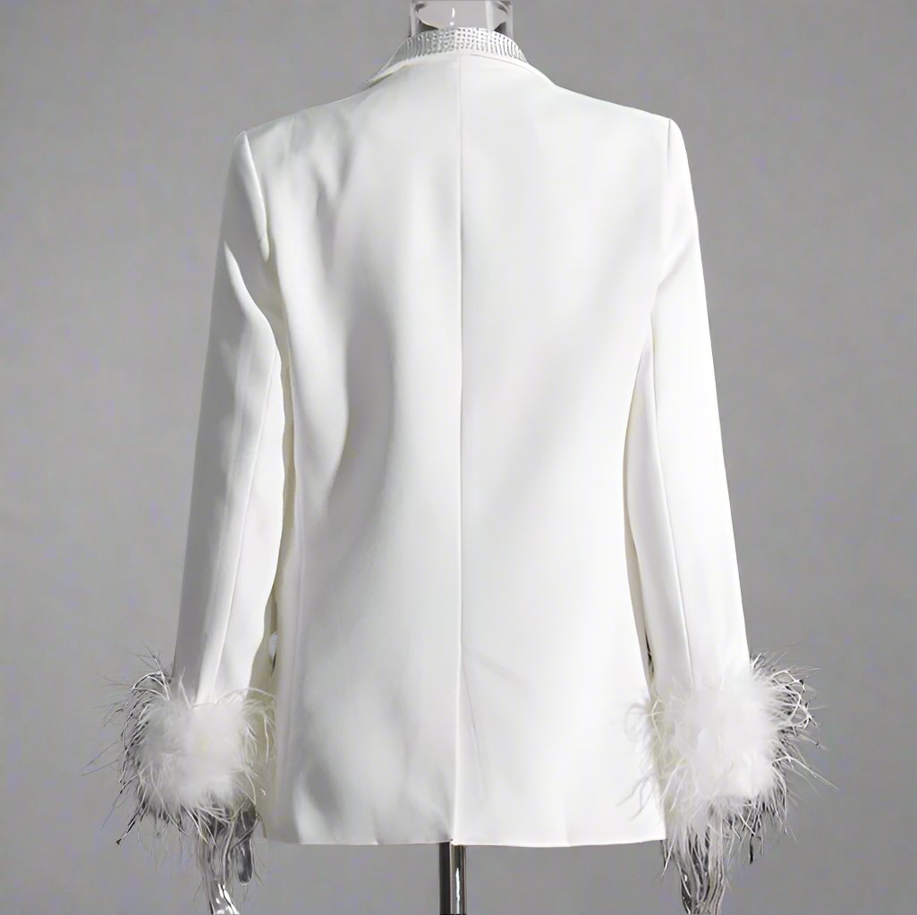 feather-cuff blazer with crystal lapels - Farwswe
