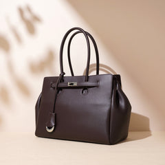 structured top-handle tote with lock detail – VIOLET