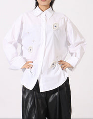 Oversized button-up shirt with embroidered eye patches - Elniru