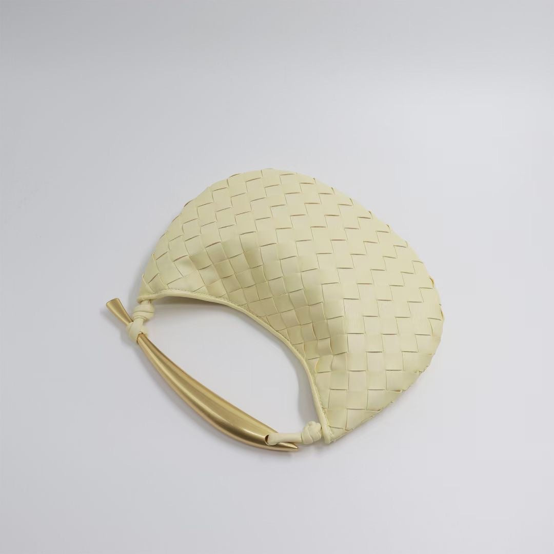 woven crescent shoulder bag with gold sculpted handle - KLLUONEL