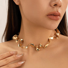 Abstract Wave Choker Necklace with Matching Ring Set - Virvu