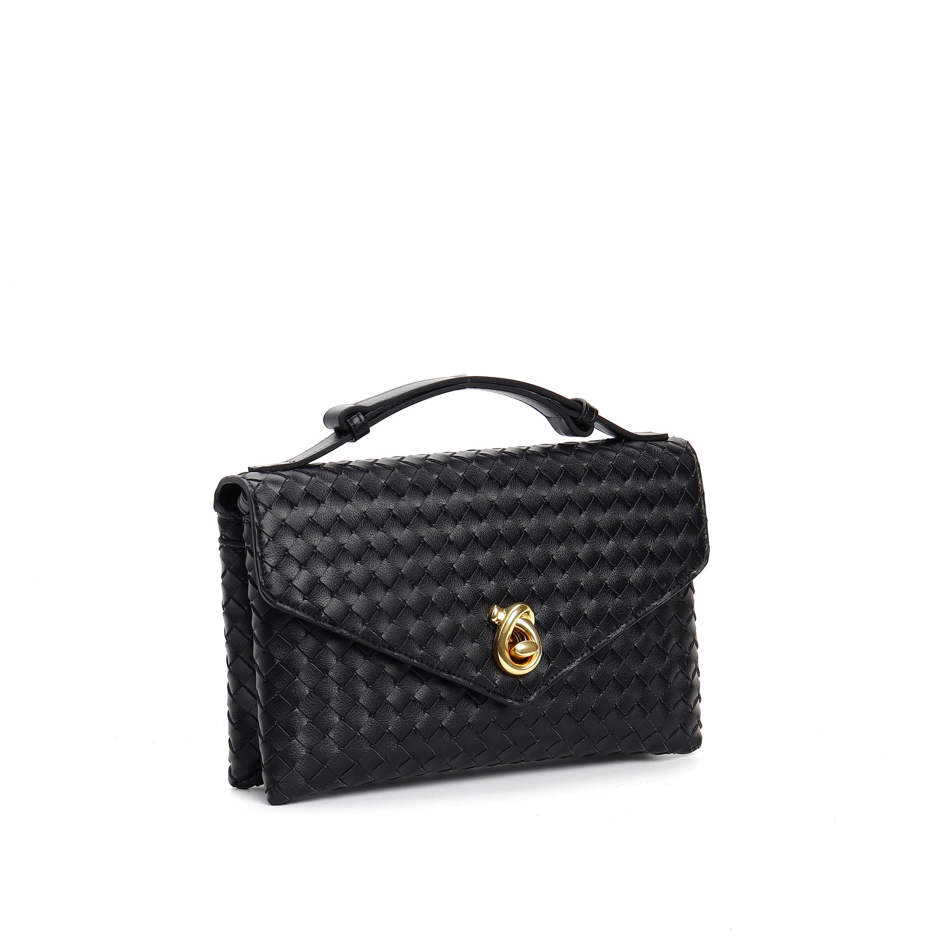woven leather top-handle mini bag with twist lock - CEZENA