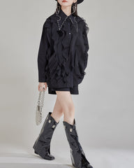 Long sleeve ruffle shirt with pearl collar - Sindu