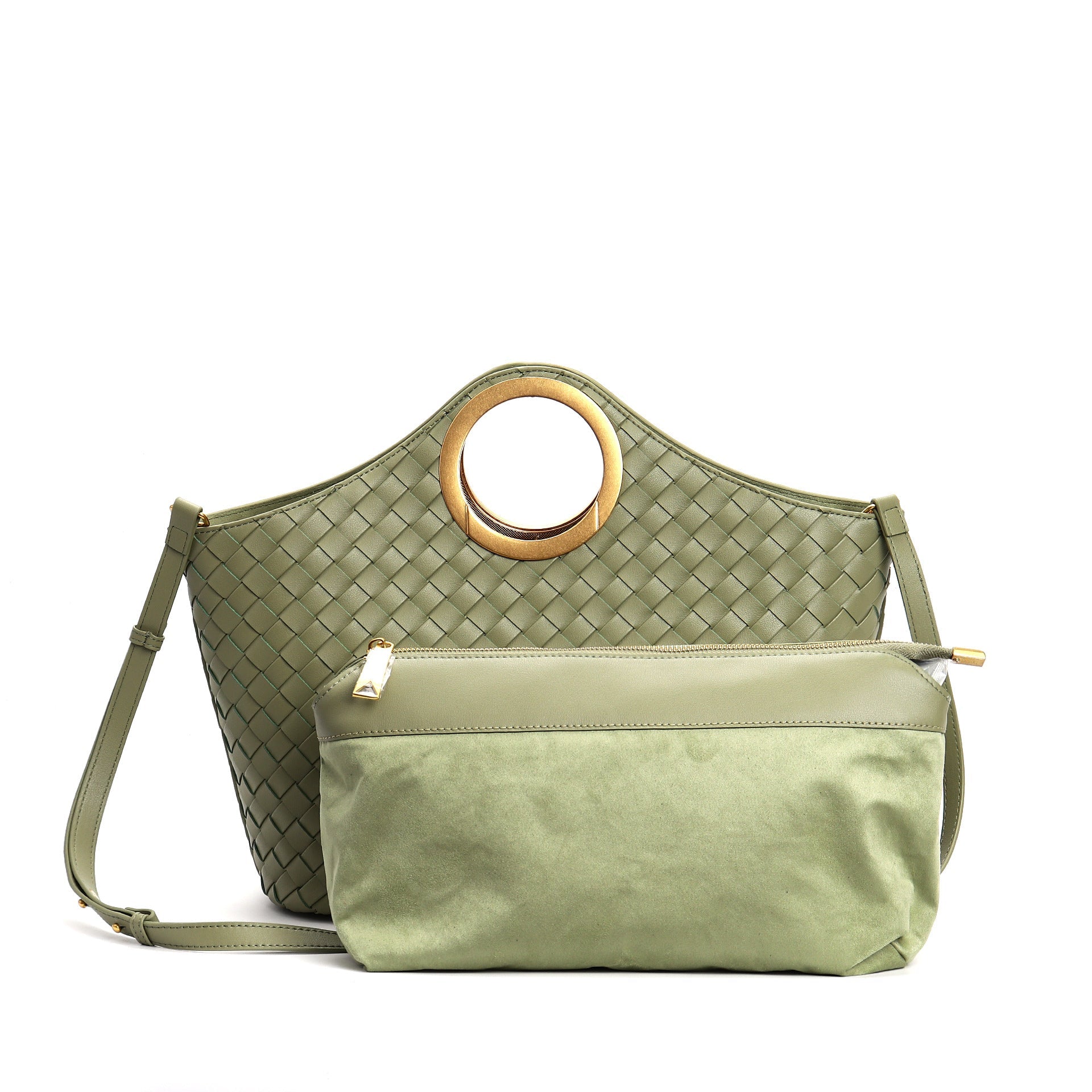 woven leather tote with circular metal handle - ARYAX
