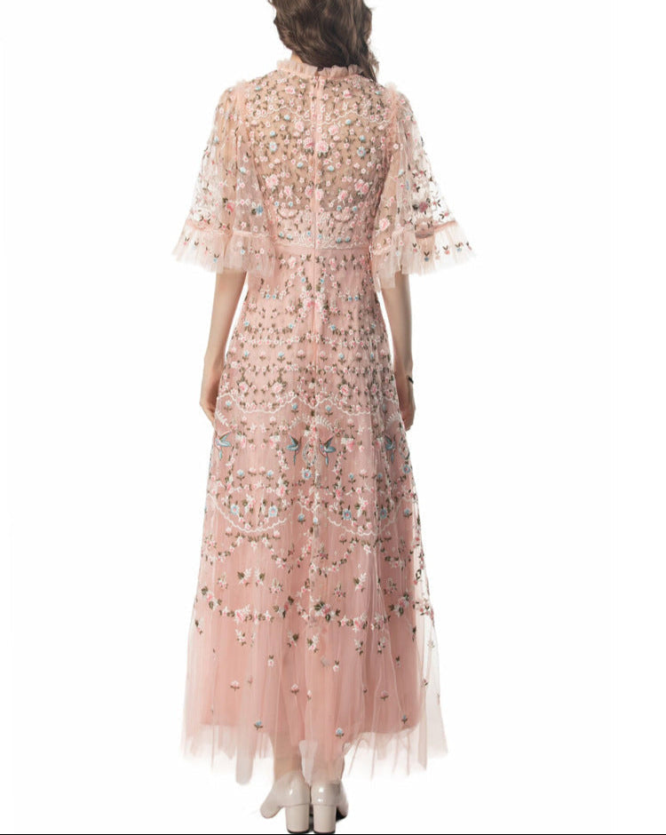 embroidered tulle gown with sheer sleeves – ESMEE
