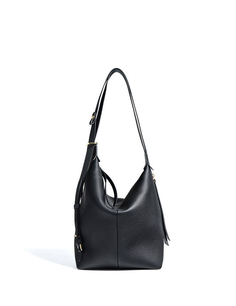 textured leather shoulder bag with adjustable strap - NORDA