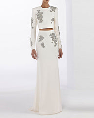 Long-sleeve embellished crop top and skirt set - Efrut