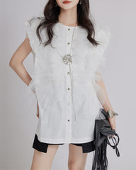 Ruffled cape sleeve dress with button closure - Siwru