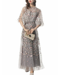 embroidered tulle gown with sheer sleeves – ESMEE