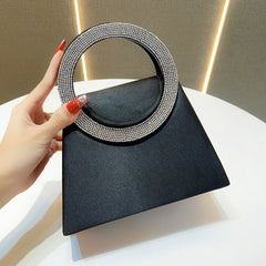 Evening bag with circular rhinestone handle - Dullgy