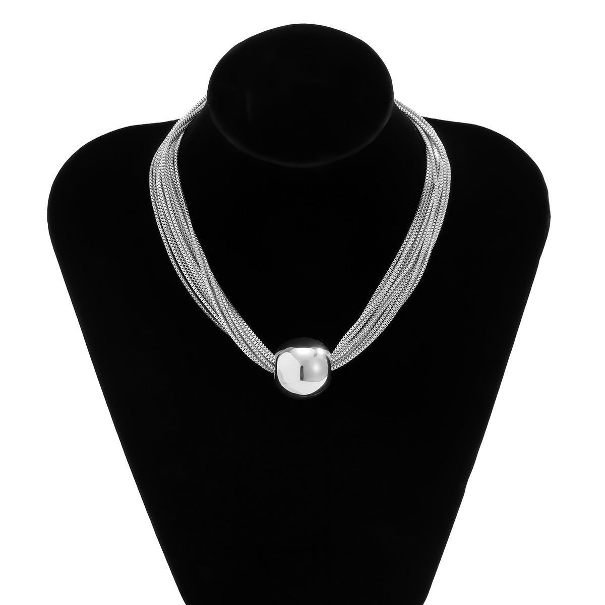 Multi-strand chain necklace with statement orb - Ajiby