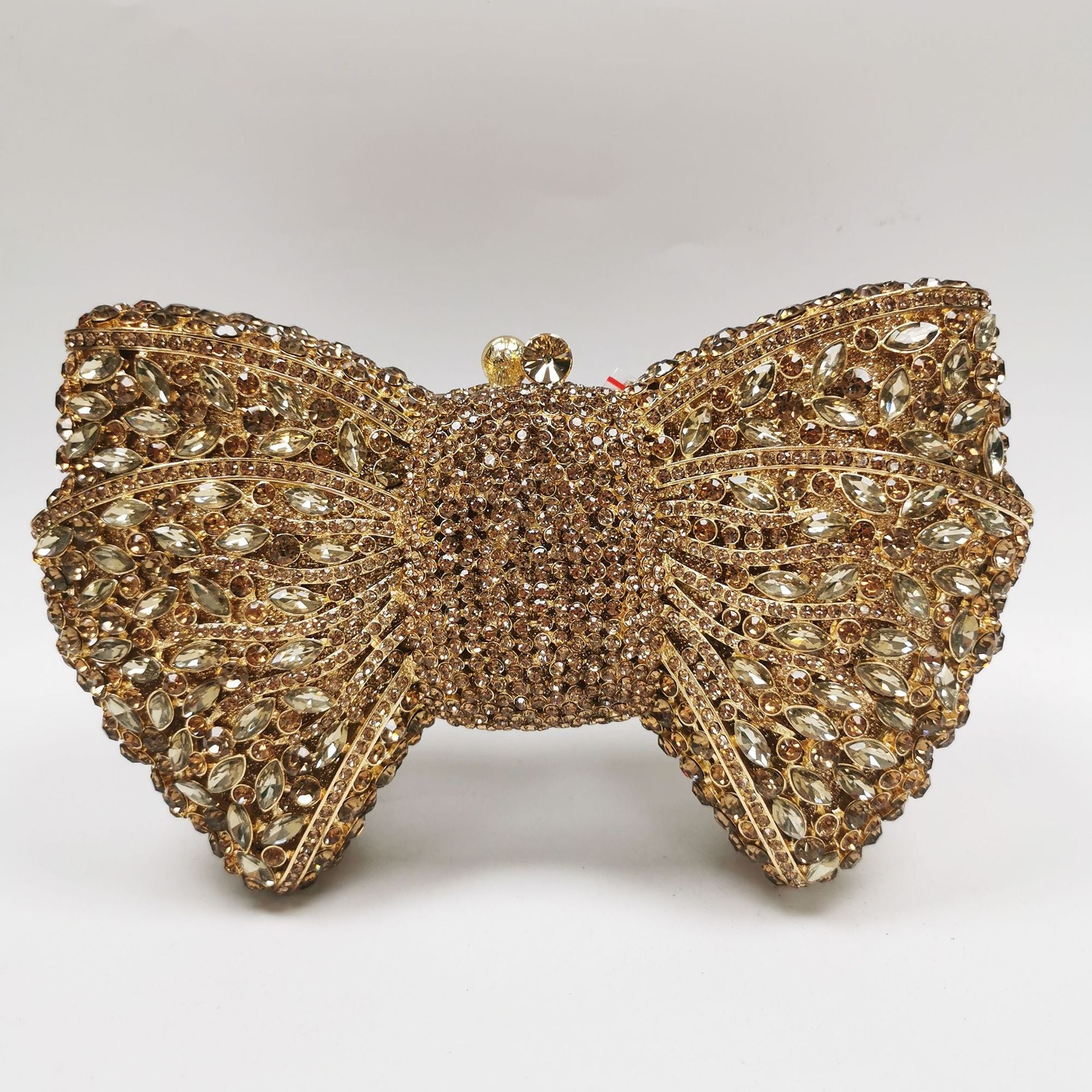 crystal bow-shaped clutch with emerald stones - Efrosini