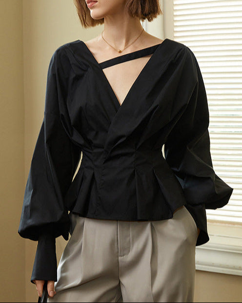 Long sleeve wrap blouse with crisscross detail - Vunti