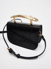Sleek rectangular handbag with gold handle - Erju