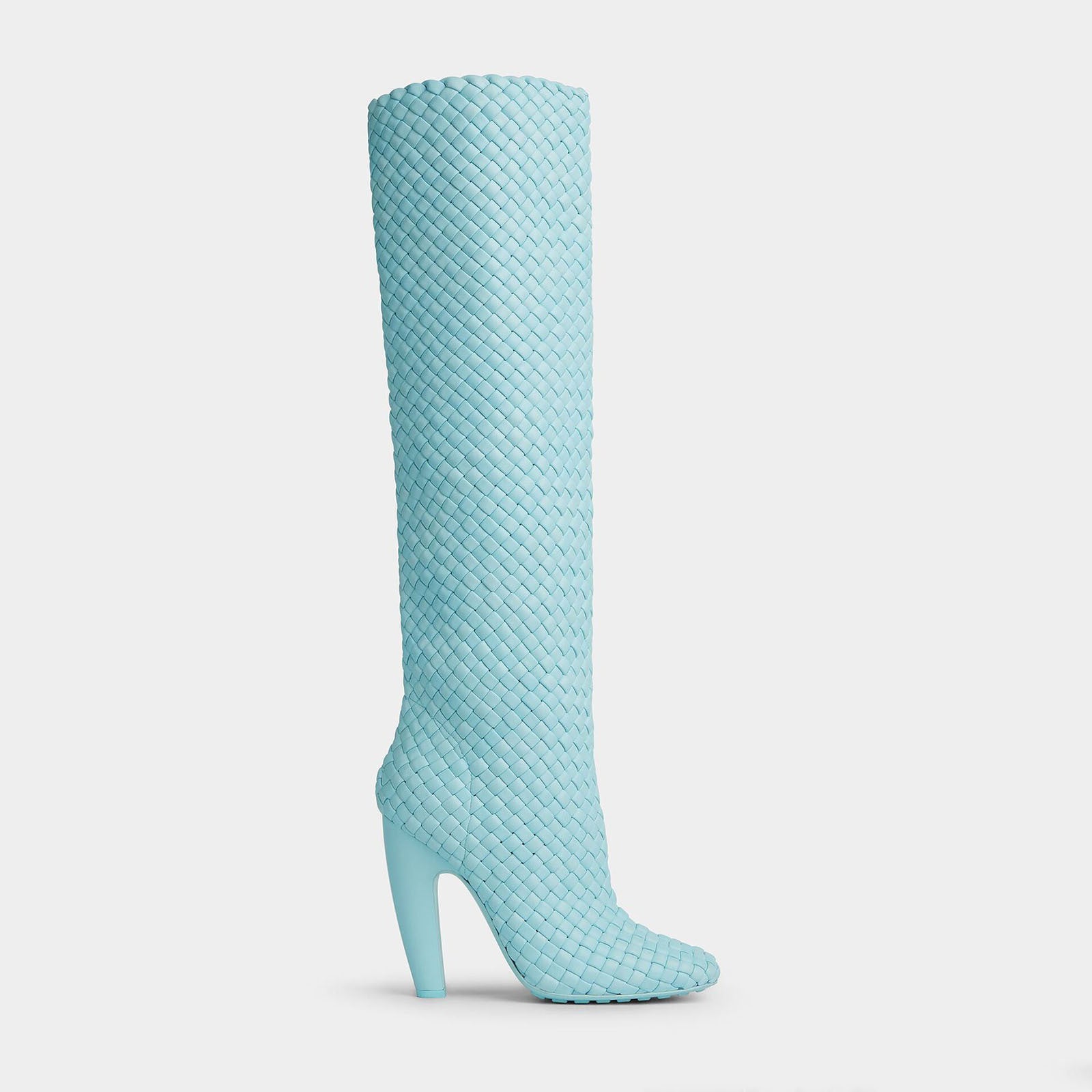ivory faux leather knee-high boots with curved block heels – LUNIARA