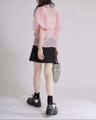 Puff sleeve blouse with floral embroidery - Kirtu