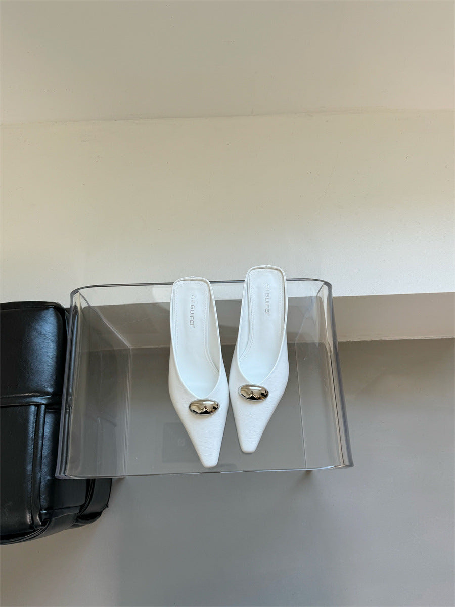 pointed toe leather mules with metallic dome detail – VORIN