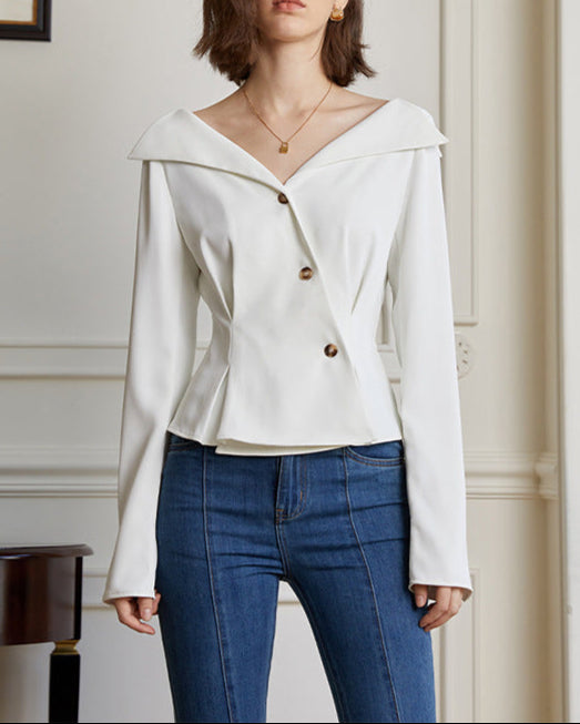 Off-shoulder buttoned top with peplum detail - Artuji