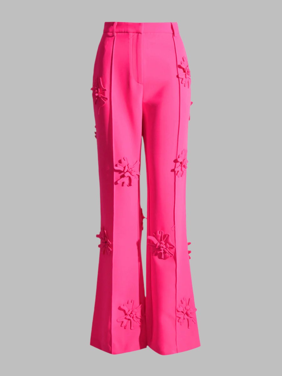floral applique double-breasted blazer and flared pants set - GHOOTER