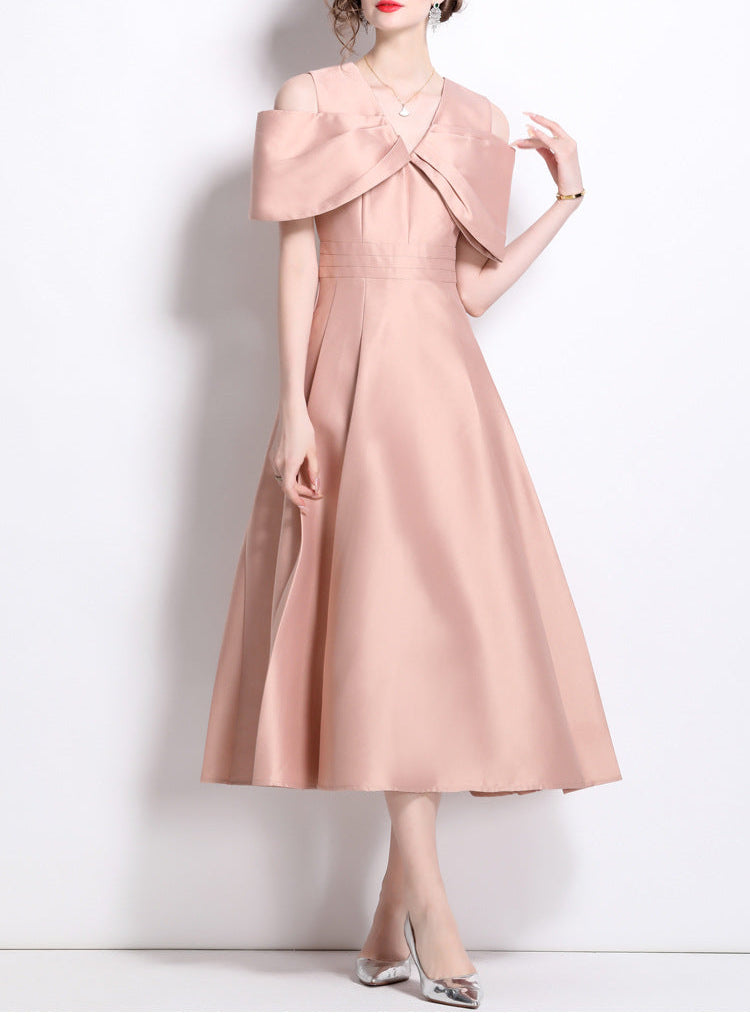 off-shoulder A-line dress with oversized bow – CELIVNE
