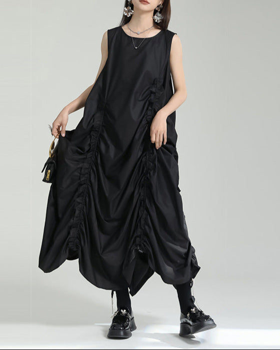 sleeveless gathered bubble-hem dress with side ruching - ORLA