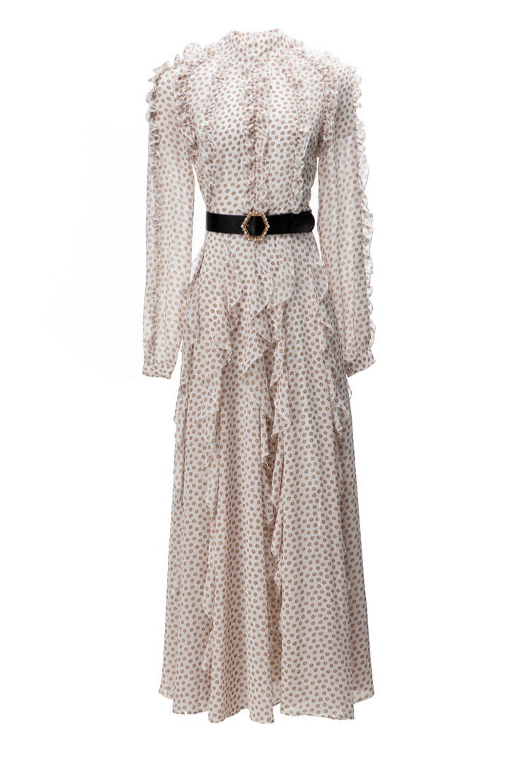 printed ruffle-trim maxi dress – Fyqttvs