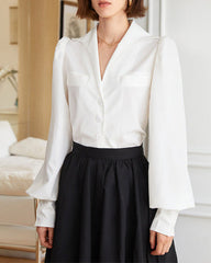 Collared button-up shirt with puff sleeves - Enjwi