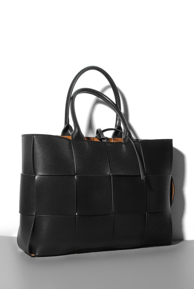 woven leather tote bag with top handles - Abirah
