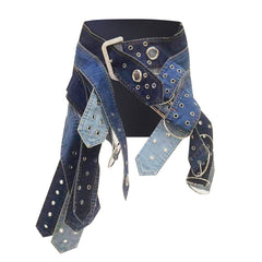 multi-tone denim belt skirt with grommet details - Ellinor
