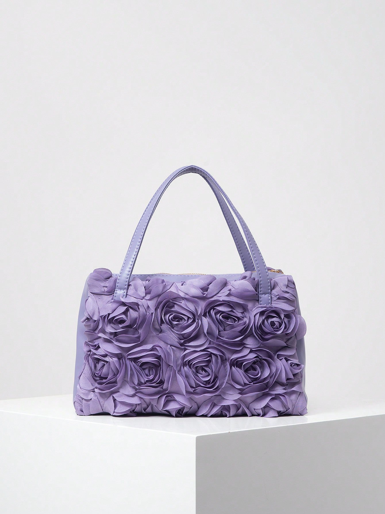3D rose textured handbag with twin top handles – Rundru