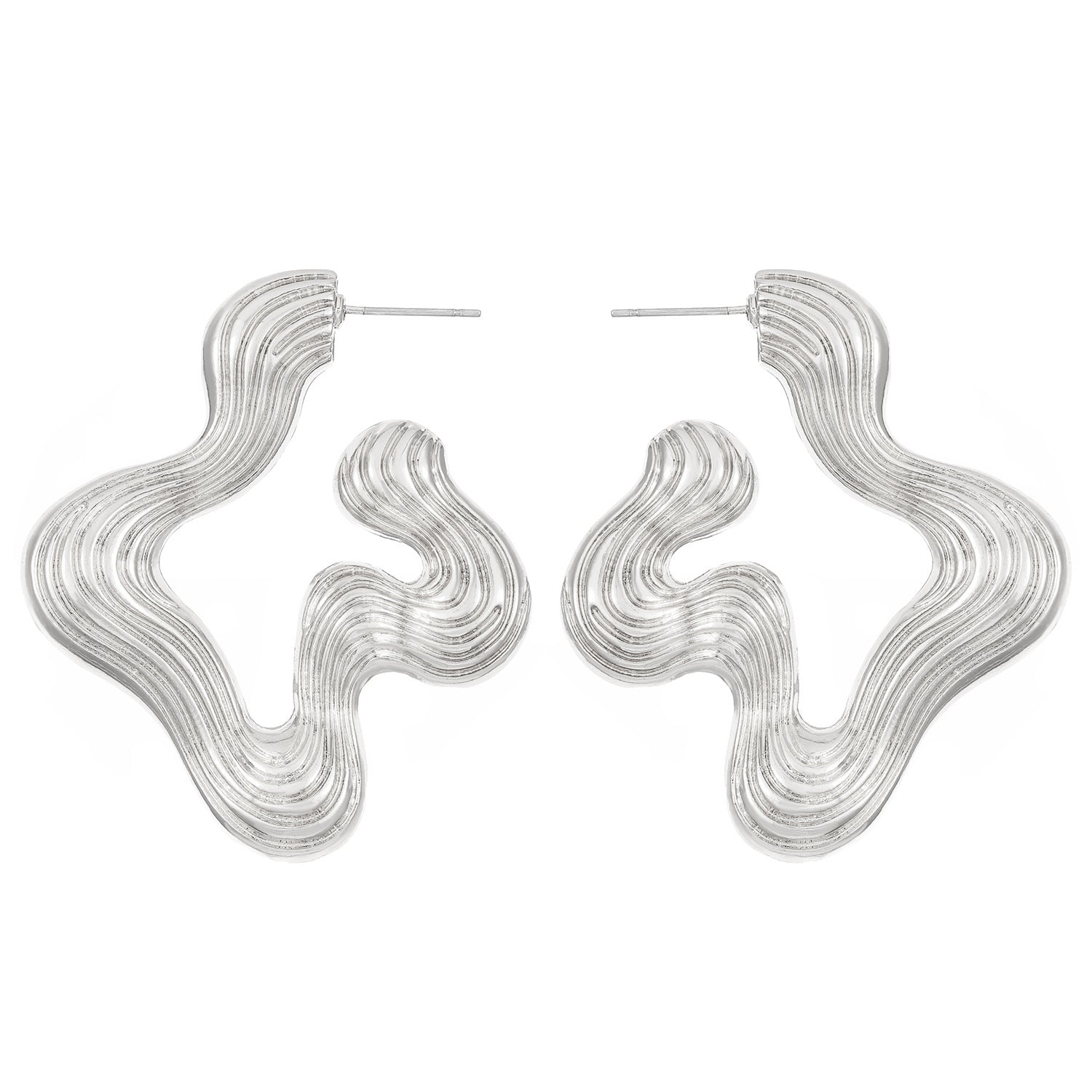 Ribbed abstract wave earrings with sculptural curves - Vasdy
