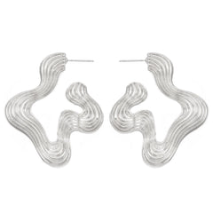Ribbed abstract wave earrings with sculptural curves - Vasdy