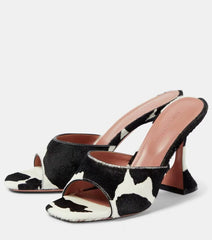 cowhide open-toe mule heels with sculpted base – SAVANNA