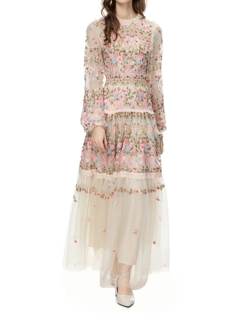 sheer embroidered tulle gown with floral motifs – Fikwesd