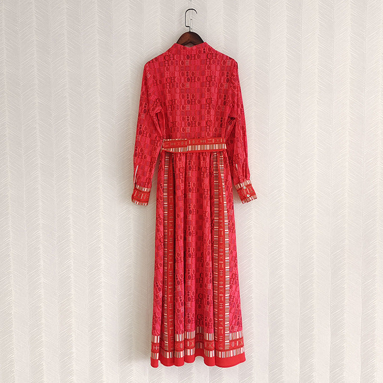 printed belted shirt dress with long sleeves – Adrertu