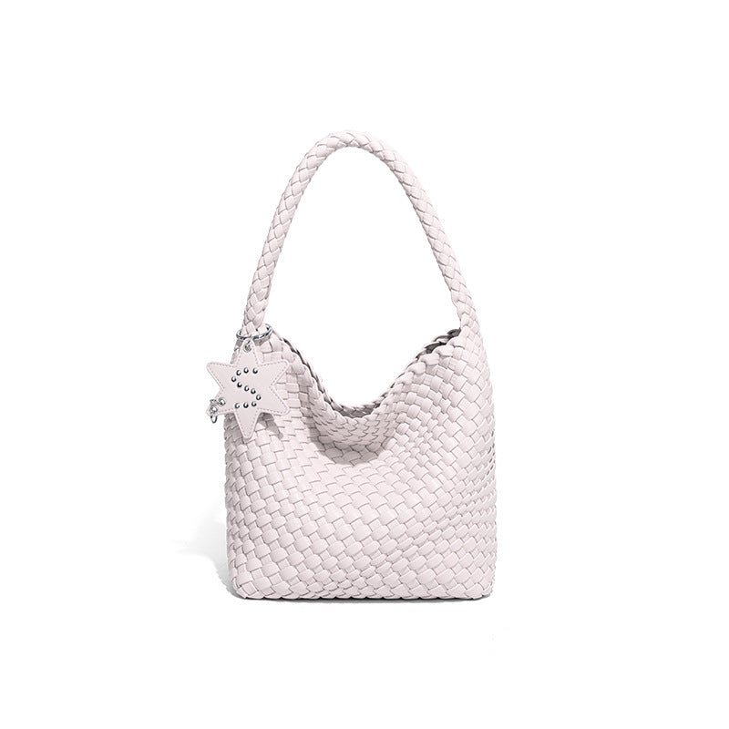 Woven leather shoulder bag with star charm - Wavri