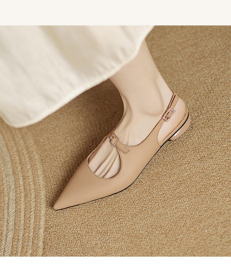 nude leather slingback flats with sculpted heel – MIRELLE