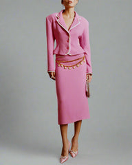 Tailored blazer skirt set with pearl chain detail – DELINES