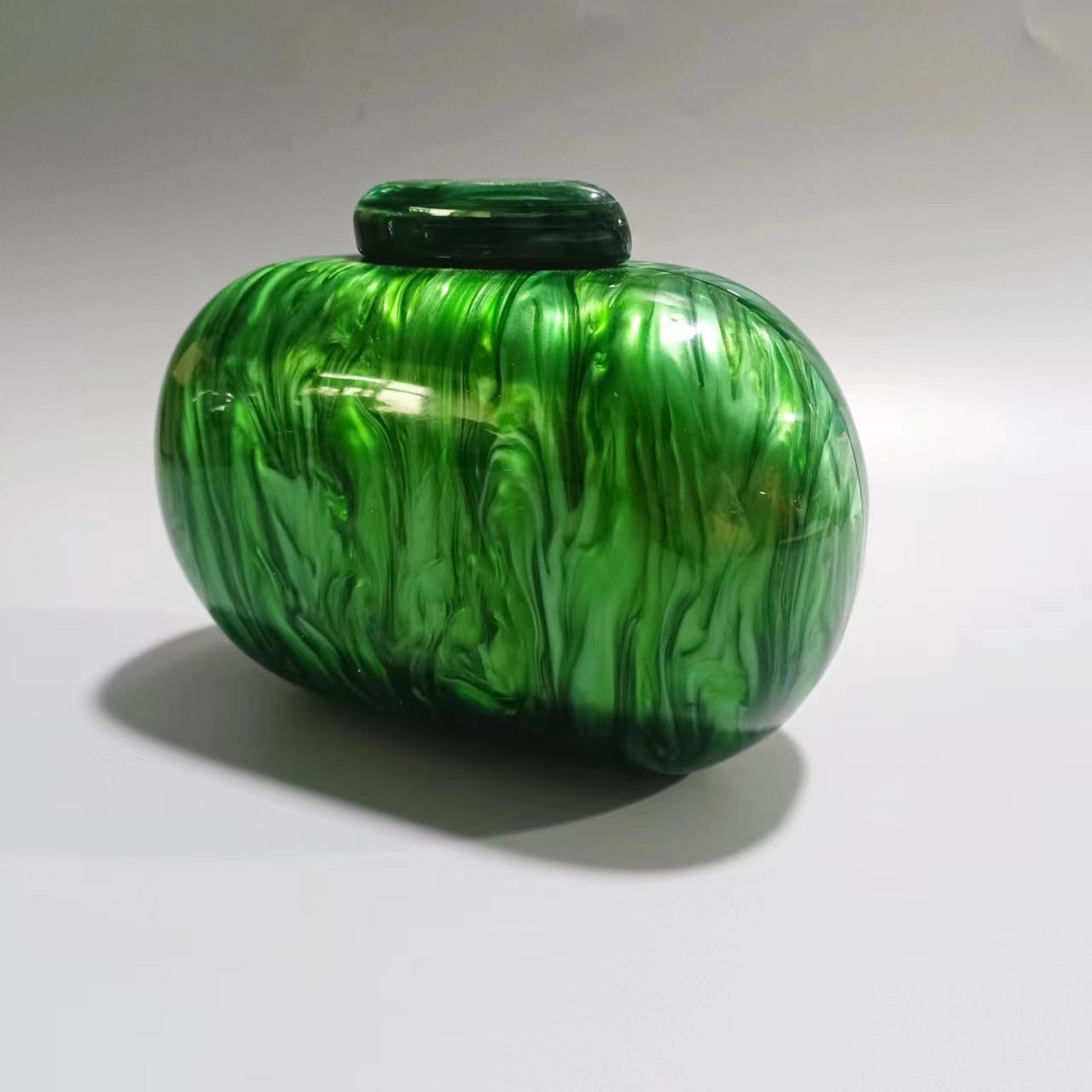 Marbled acrylic clutch with metal ring handle - Sundi