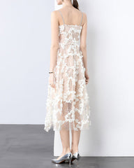 strappy tulle midi dress with 3D floral appliqué - VERZA