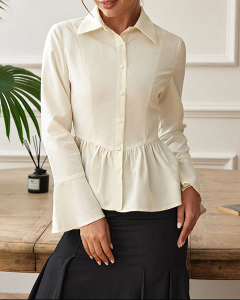 Peplum button-up blouse with flared sleeves - Newru