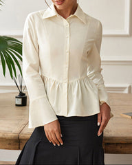 Peplum button-up blouse with flared sleeves - Newru
