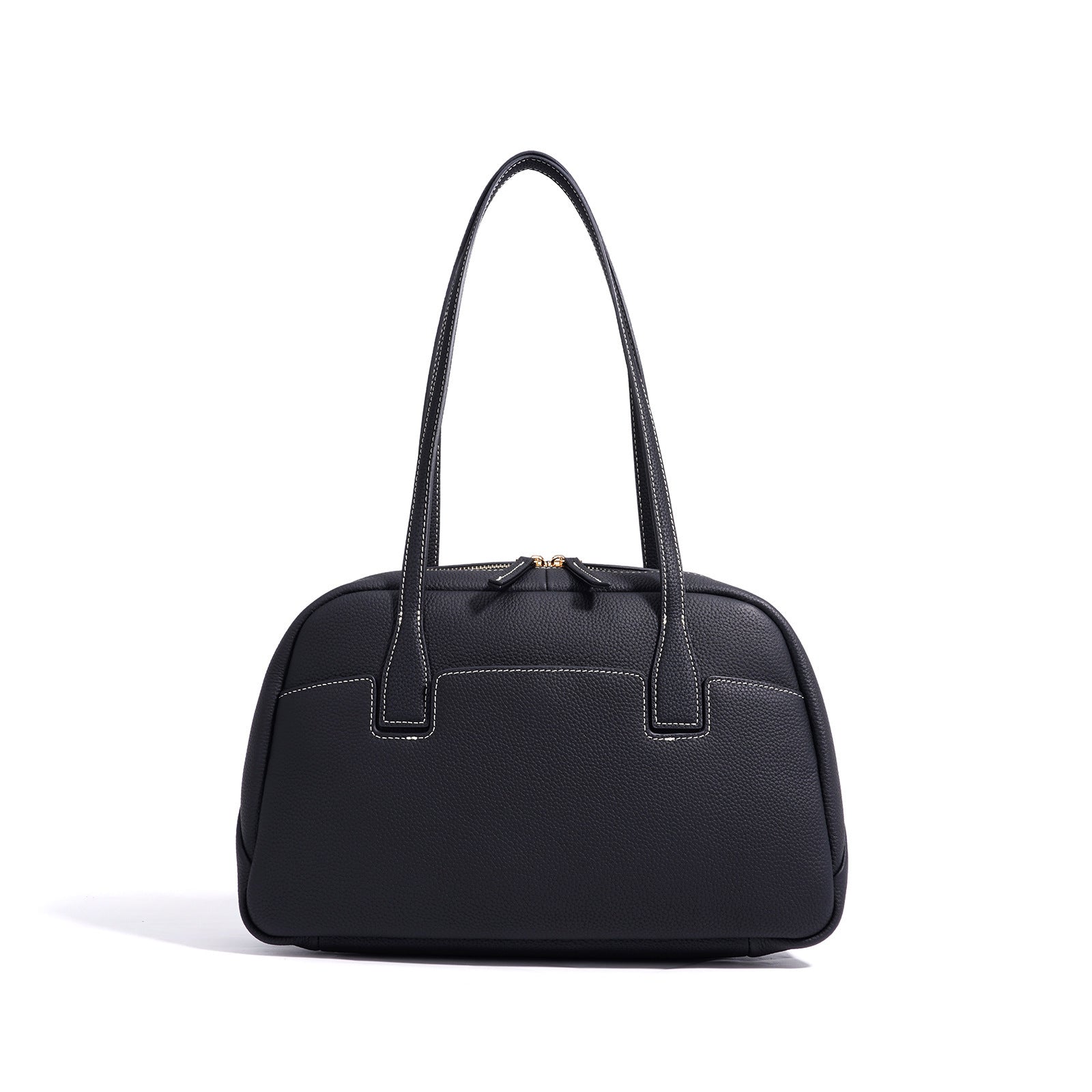 structured leather tote with contrast stitching – NOIX