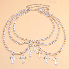 Layered chain waist belt with gothic cross charms – Zonwi
