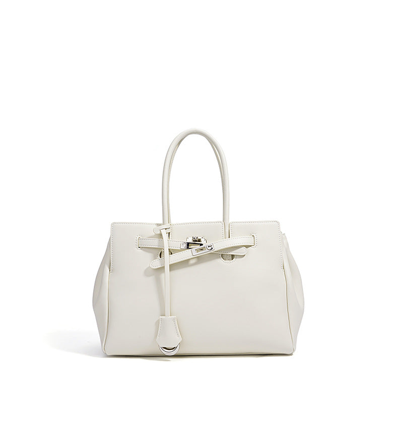 structured top-handle tote with lock detail – VIOLET