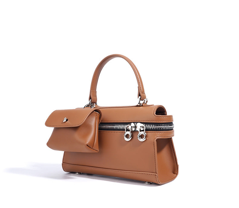 structured handbag with front pouch & double zipper – RAYWA
